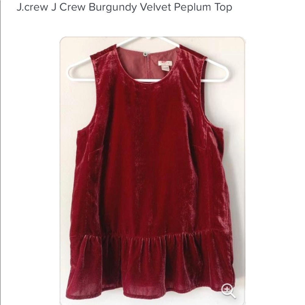 Jcrew burgundy velvet peplum top